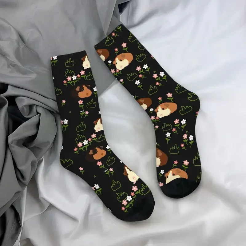 Y2K Guinea Pig And Flowers - Black Harajuku Super Soft Stockings All Season Long Socks For Man'S Woman'S Birthday Present