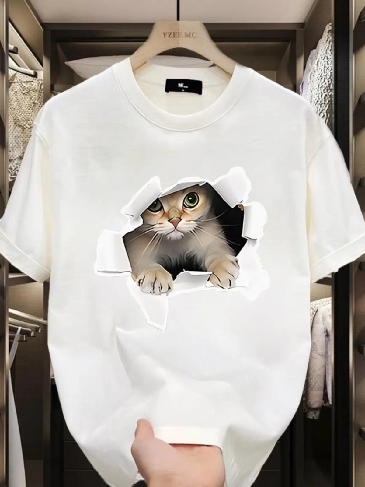 

Men's Heavyweight Cotton T-irt ort Sve round Ne Casual Loose Fit Summer Versatile Breathable Printed Faion Brand