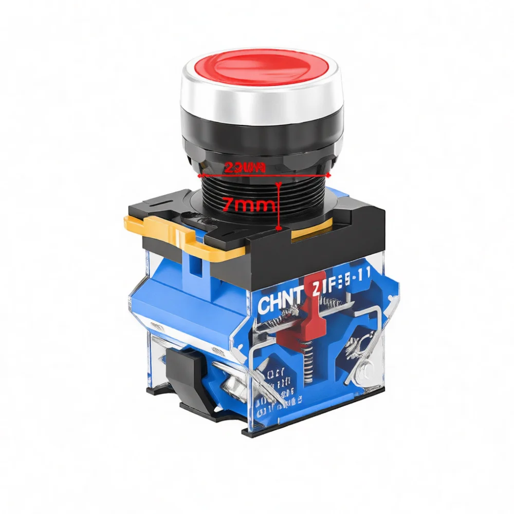 Industrial Control Push Button Switch CHNT ZTP38 22mm Flat Head LED Green Light Latching Momentary Signal Feedback Device