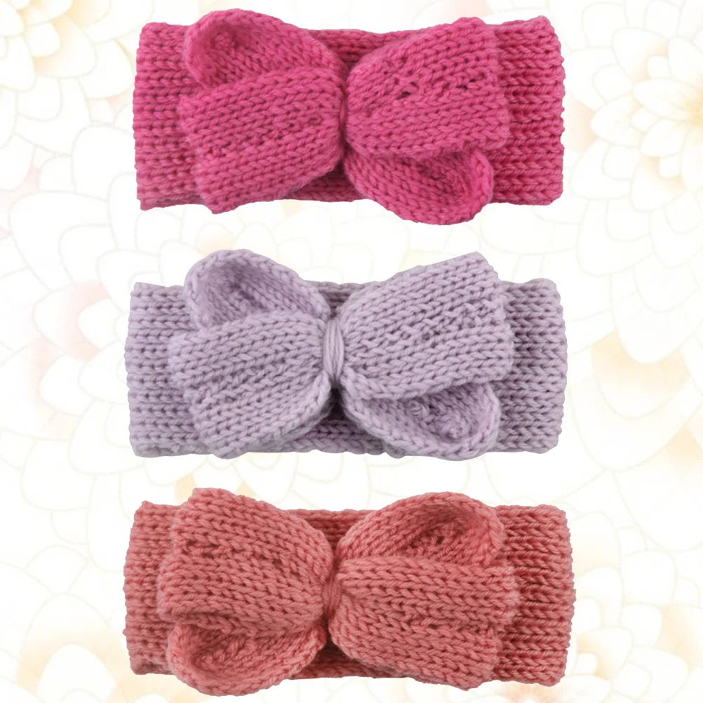 

3Pcs Kids Stretch Bowknot Knitted Headbands Elastic Adjustable Hairbands for Autumn Pink Comfortable