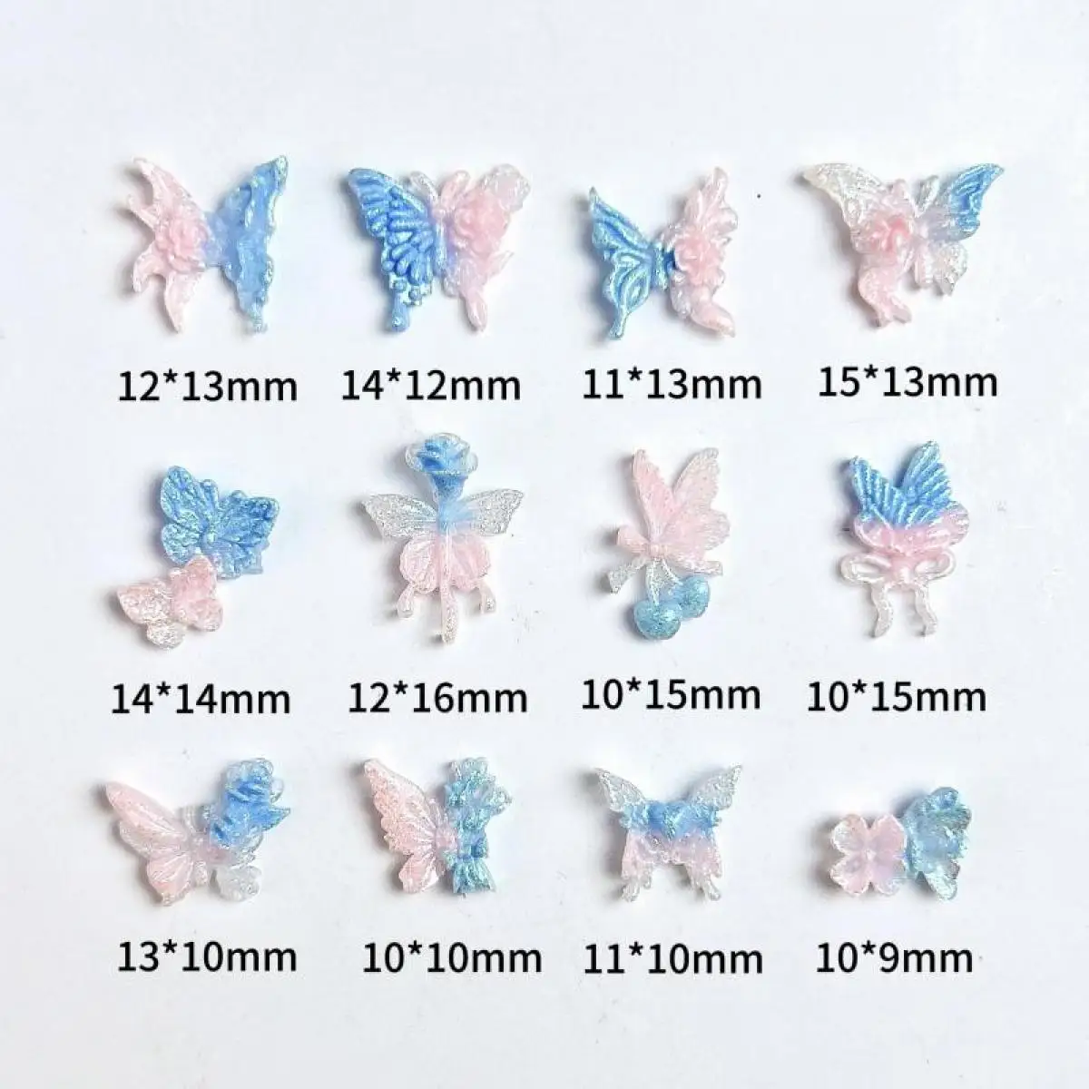 

Mixed Dreamy Pink Blue Splicing Butterfly Nail Charms 3D Resin Glow in the Dark Butterfly Nail Art Decoration for DIY Crafts