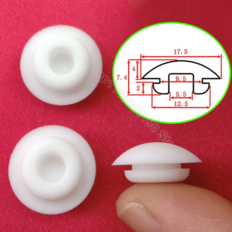 9.5mm Snap-on Hole Plugs Silicone Rubber Seal Stoppers Blanking End Caps Curved Covers High Temperature Resistant White & Black