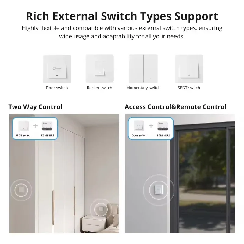 SONOFF ZBMINIR2 Extreme Zigbee Smart Switch Externer Schalter APP-Steuerung Lösen Sie den Relaismodus als Zigbee-Router erfordert Zigbee-Hub