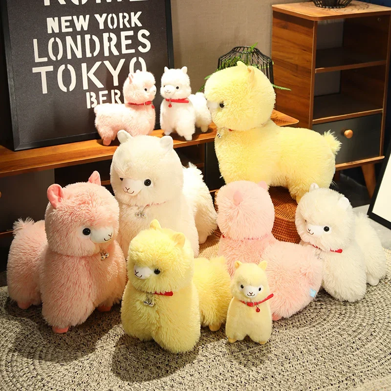 New Cute Alpacas with Bells Plush Toys Cartoon Animal Dolls Home Sofa Ornaments Decorated Children's Holiday Birthday Gifts.