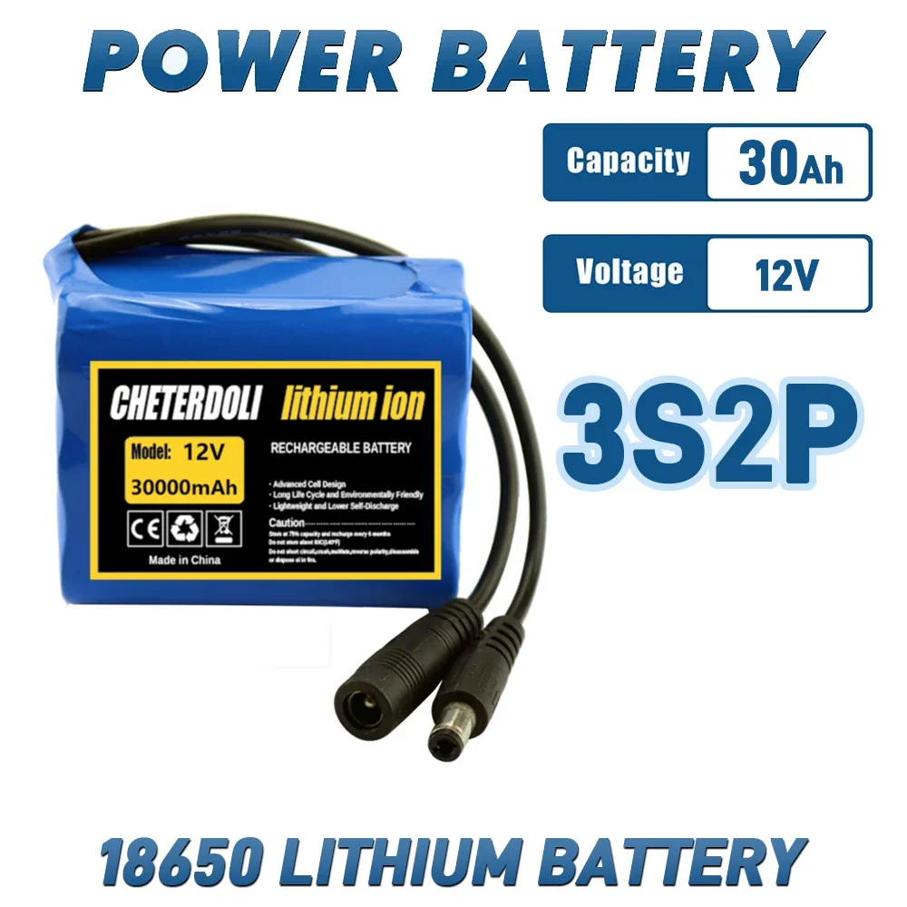 

Аккумуляторная литиевая батарея 18650 12В 30Ач 3S2P с BMS и зарядным устройством 12.6В для налобных фонарей, солнечных ламп, аккумулятор большой емкости