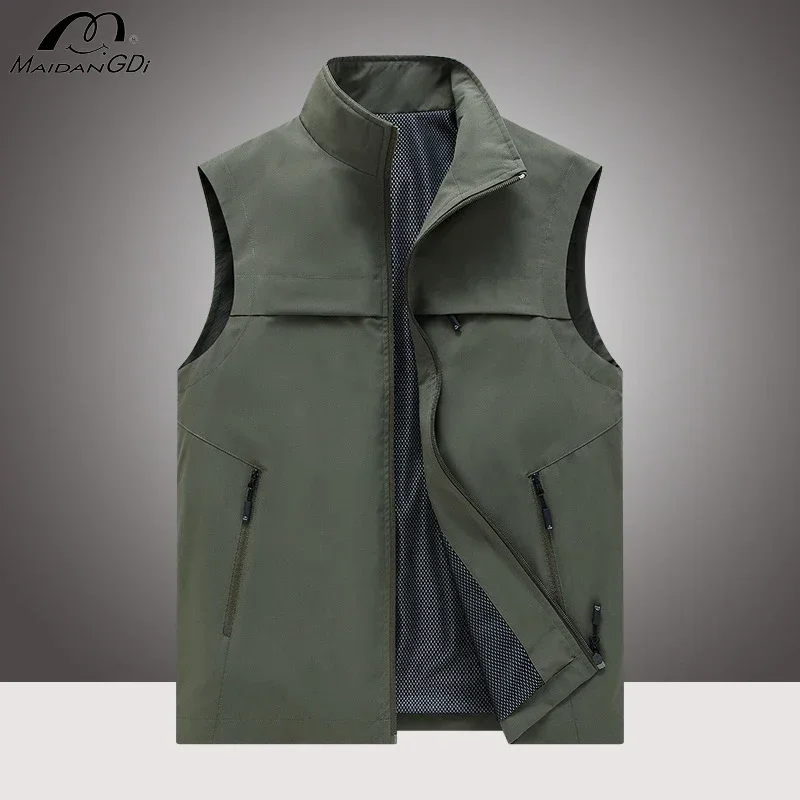 Maidangdi  New Leisure Breathable Vest Outdoor Photography Fishing Sports Men\'s Cardigan Stand Up Collar Kam Shoulder Y2K