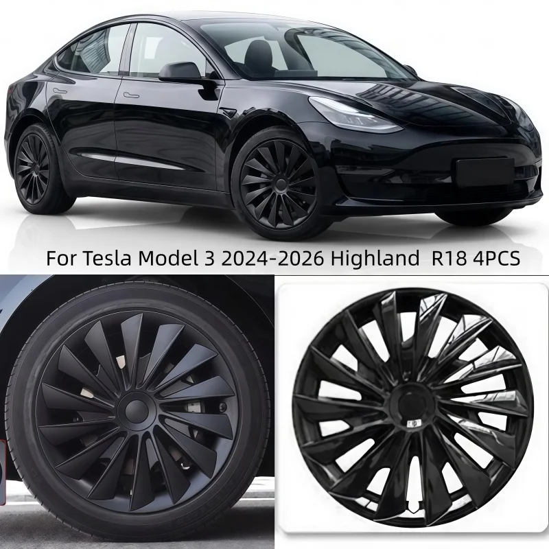 4Pcs 18 Inch Full Cover Hubcaps For Tesla Model 3 2024 Highland Wheel Hub Covers Rim Protectors Replacement Caps Car Accessories