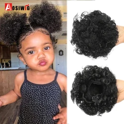 AOSI-coleta Afro Puff con cordón para niñas y mujeres negras, pelo sintético, pelo rizado, Donut, moño, 4 pulgadas