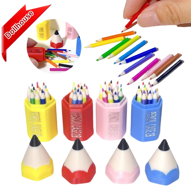 10/12 pçs criança fingir jogar brinquedo casa de bonecas em miniatura caneta colorida mini lápis material escolar modelo casa boneca acessórios