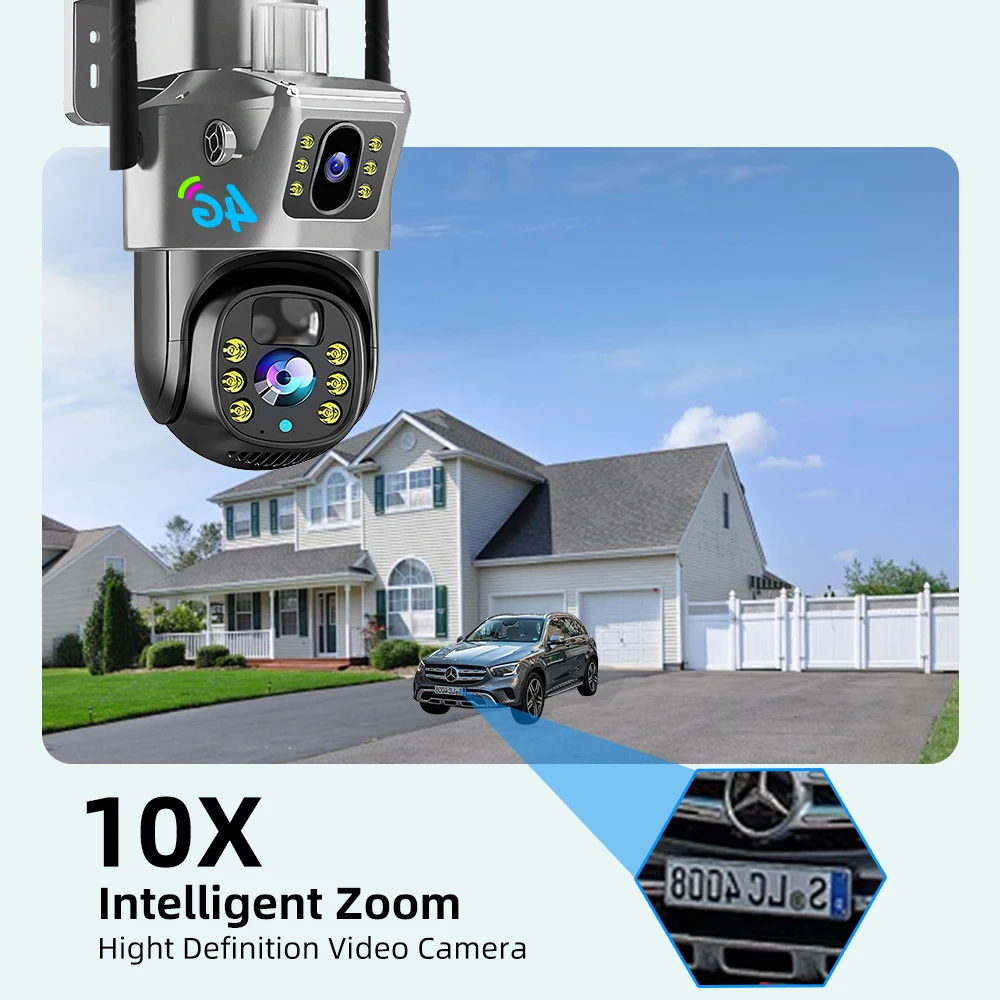 8MP 4K Wireless Solar Camera 4G Sim Outdoor Dual Lens IP Camera PIR Night Vision V380 Pro CCTV Security Protection Monitor