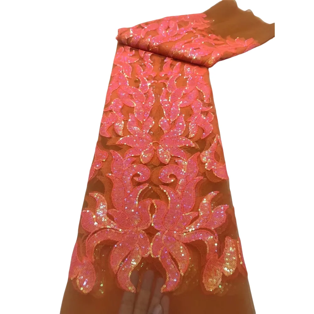 

African Tulle Lace Fabric with Sequins, Nigerian Embroidery, Sewing Net Cloth, Dresses, High Quality,ZH-14063014