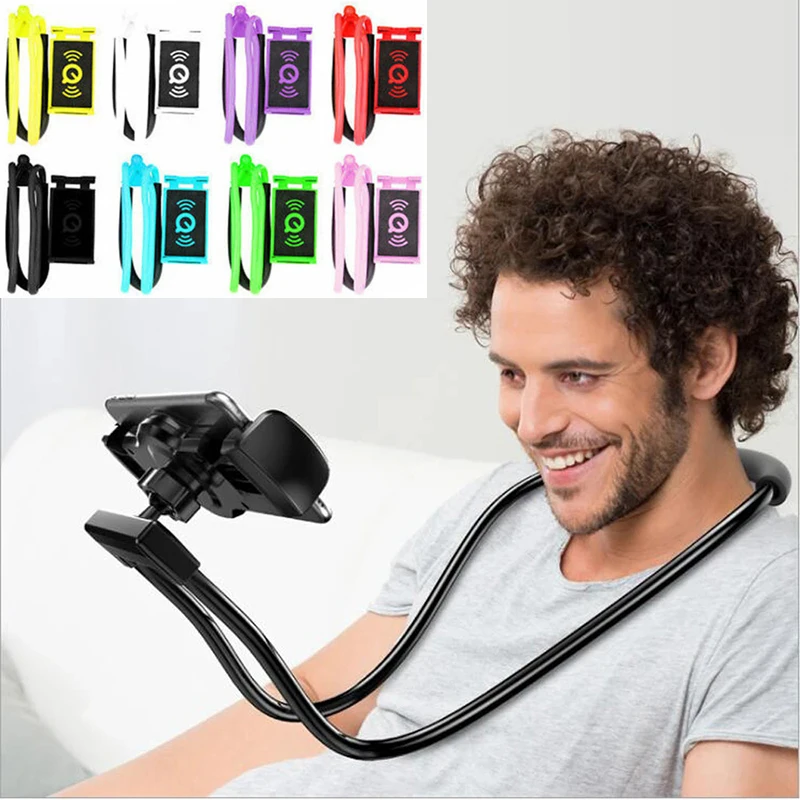 Universal Cell Phone Holder Extendable Neck Hanging Selfie Stick Rack Adjustable 360° Degrees Free Rotating Mount Holder Stand