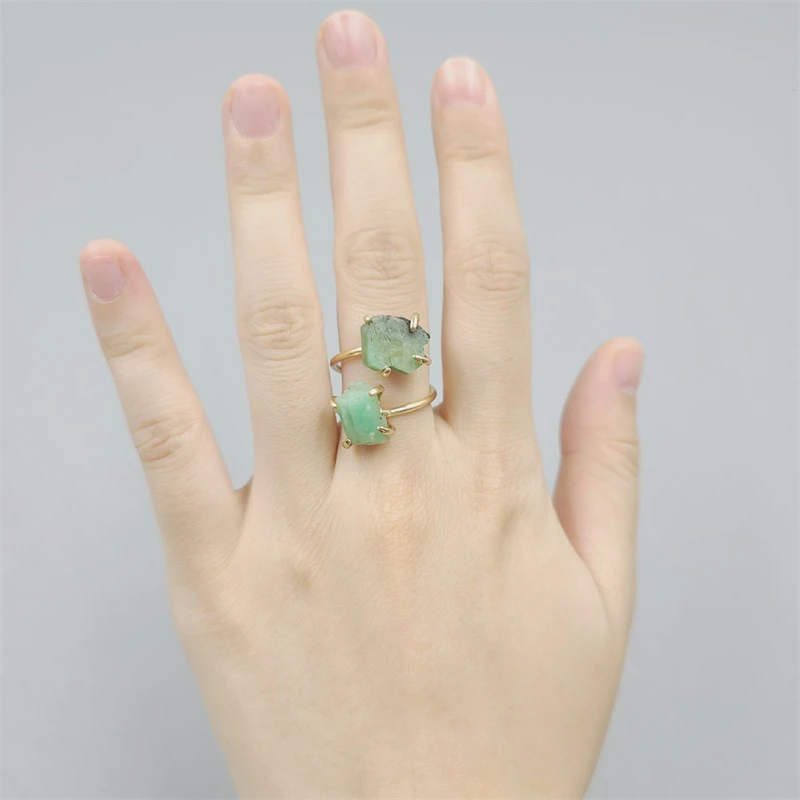 Fashion Natural Stone Powder Crystal Amethyst Adjustable Ring for Women Personalized Stainless Steel Ring Jewelry Accessories
