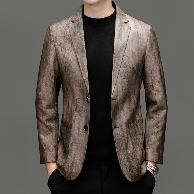 

Classic Luxury Blazers For Men Genuine Sheepskin Skin-Friendly Spring High Quality Soft Comfortable Suit Jackets Terno Masculino