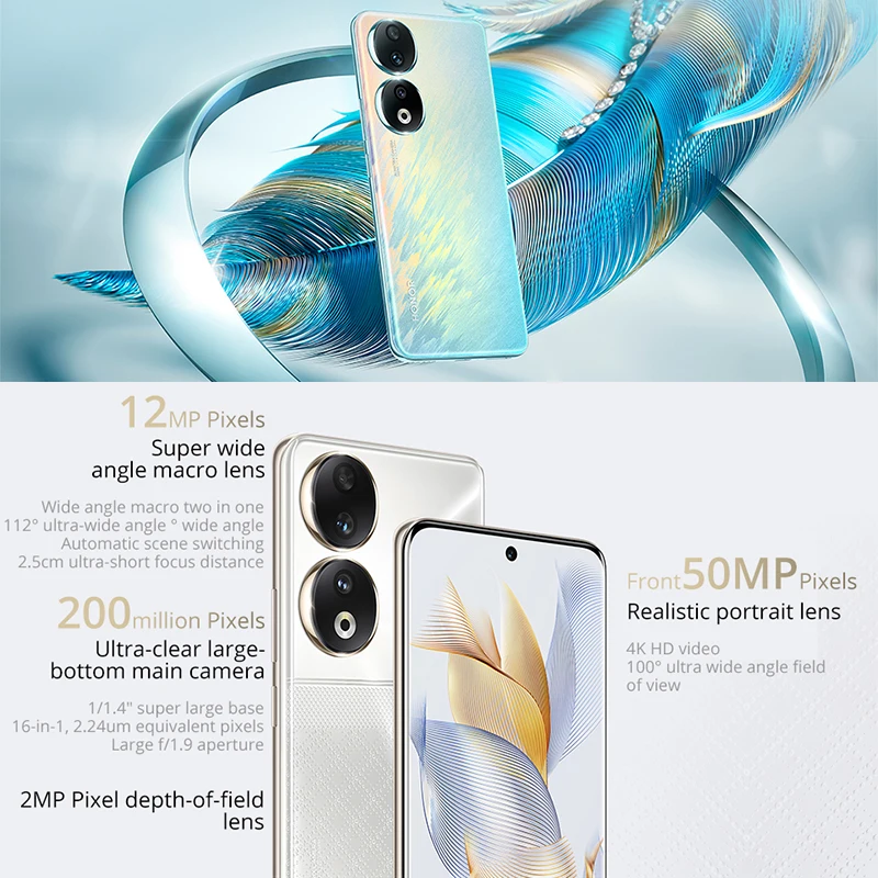 New Original Global Version Huawei Honor 90 REA-NX Snapdragon 7 Gen1 Accelerated Edition 6.7" AMOLED 2664×1200 200MP 4900mAh NFC