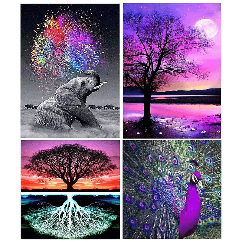 

4 Pack 5D Diamond Painting Kits, Adults By Number Diamond Painting Art Kits ,For Home Wall Decor, Tree