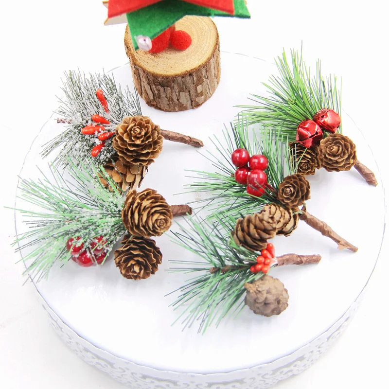 1Pack Fake Christmas Tree Pine Branches Xmas Berries For Christmas Tree DIY Wreath Decorations Noel Table Ornaments Kids Gifts