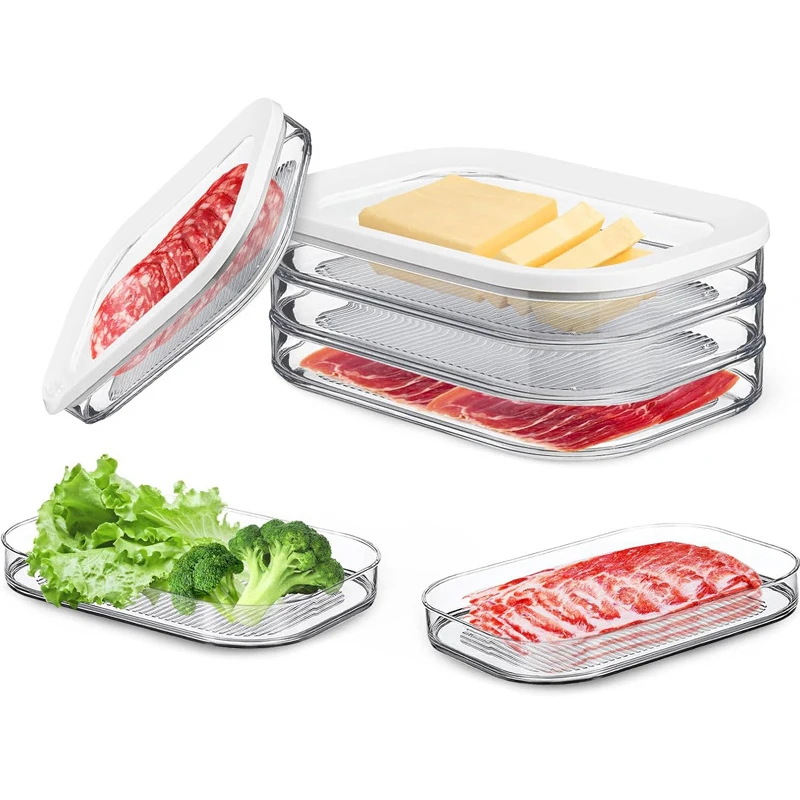 Refrigerated Crisper With Lid Leakproof Meat Containers For Fridge Transparent Frozen Roast Meat Storage Box Kitchen Accessories