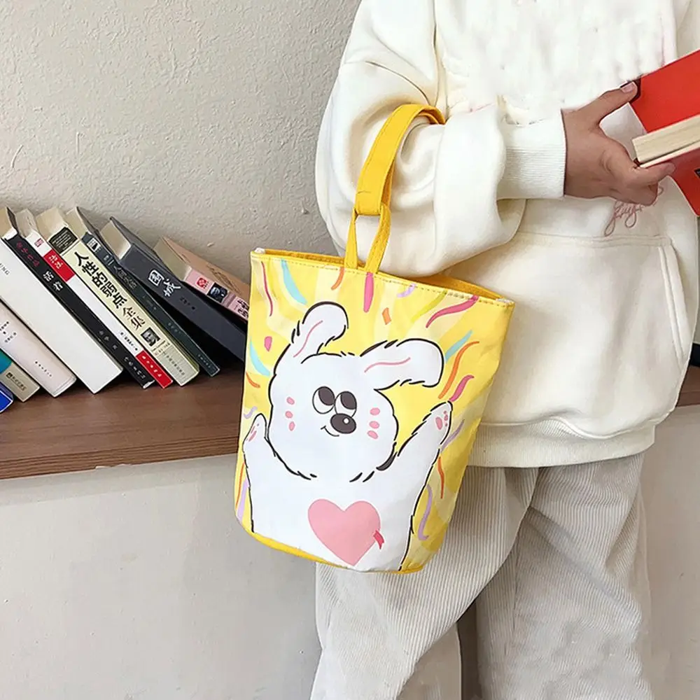 Panda Cartoon Canvas Bucket Bag Cat Strawberry Canvas Cat Shoulder Bag Mummy Bag Shopping Bag Rabbit Print Handbag