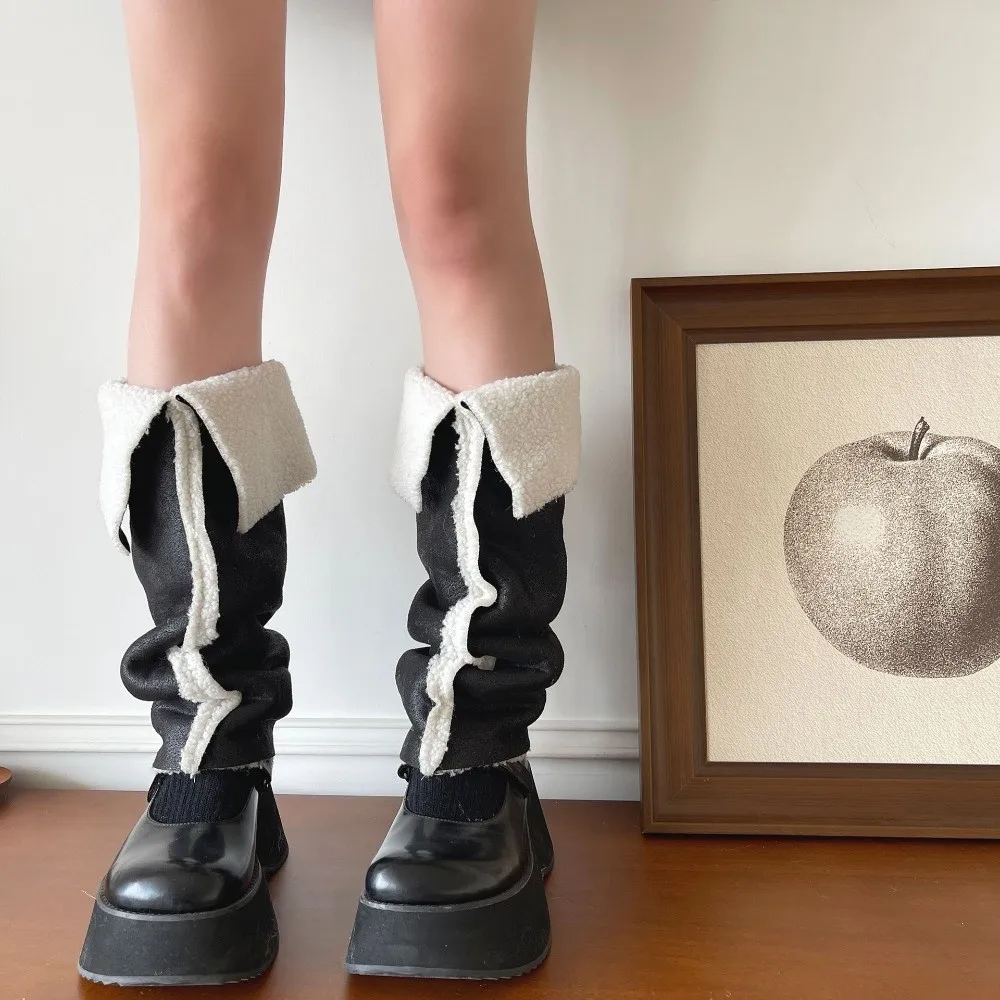 

Теплые чехлы для ног Y2K из утолщенной замши с откидным воротником, ветрозащитные, до середины икры, для женщин