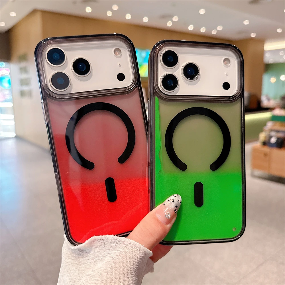 Night Light Luminous Liquid Quicksand Flowing Magnetic Case For Magsafe For iPhone 17 16 15 14 13 Pro Max Wireless Charge Cover