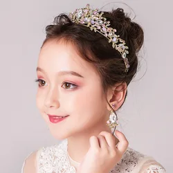 Princess Crown For Girls Pink Crystal Tiara For Birthday Party Children's Hair Accessories High-end Crystal Crown Birthday Gift