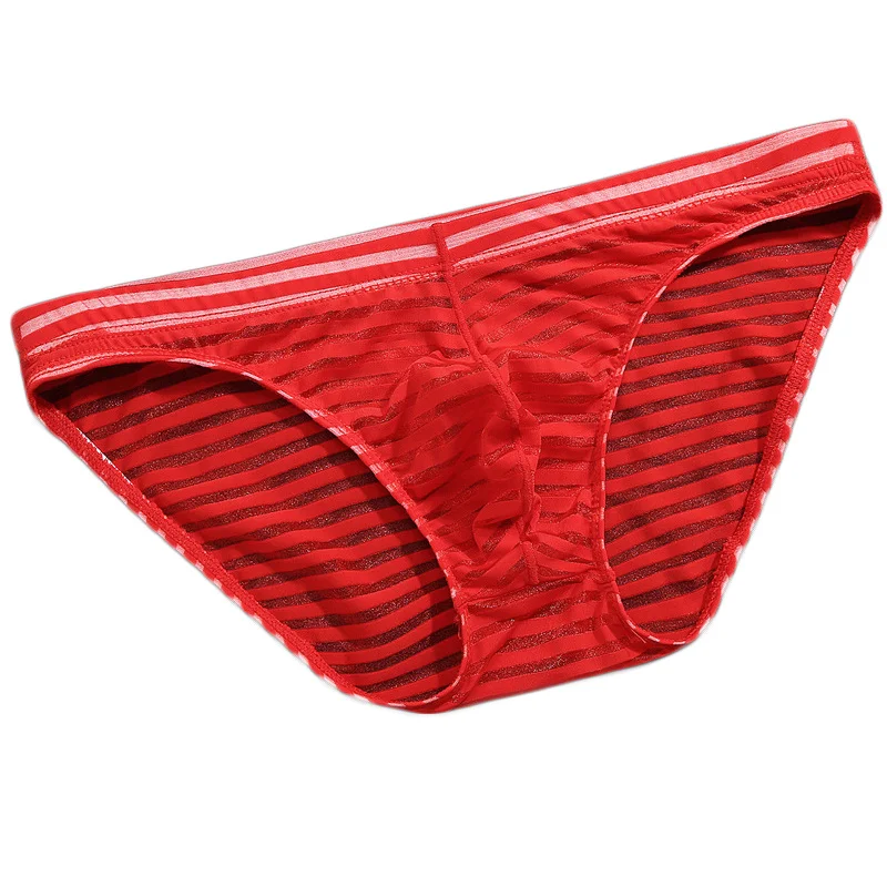 Men's Breathable Underwear L ow Waist Striped Briefs Ultra-thin Mesh Sexy Transparent Mesh Quick-drying Brief Underpants