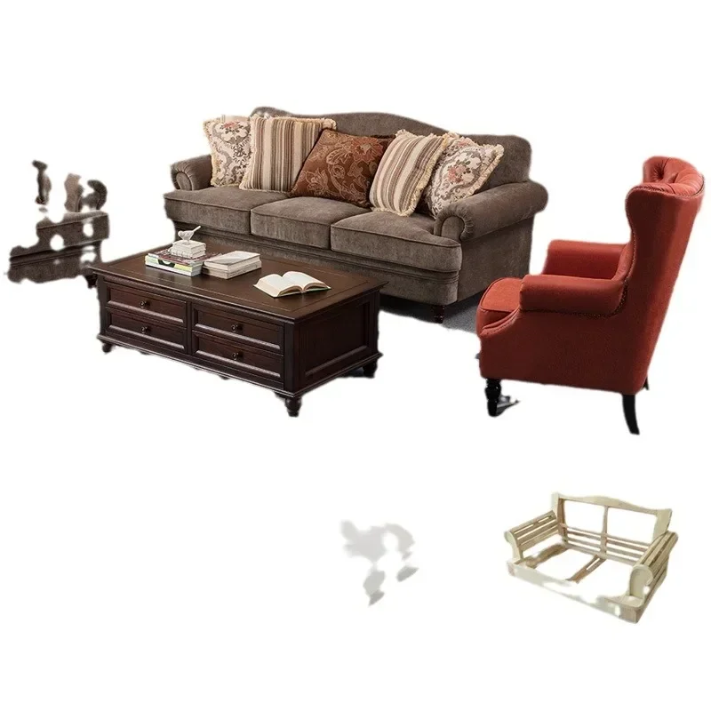 American sofa fabric country retro style coffee brown velvet small apartment simple three-person corner combination