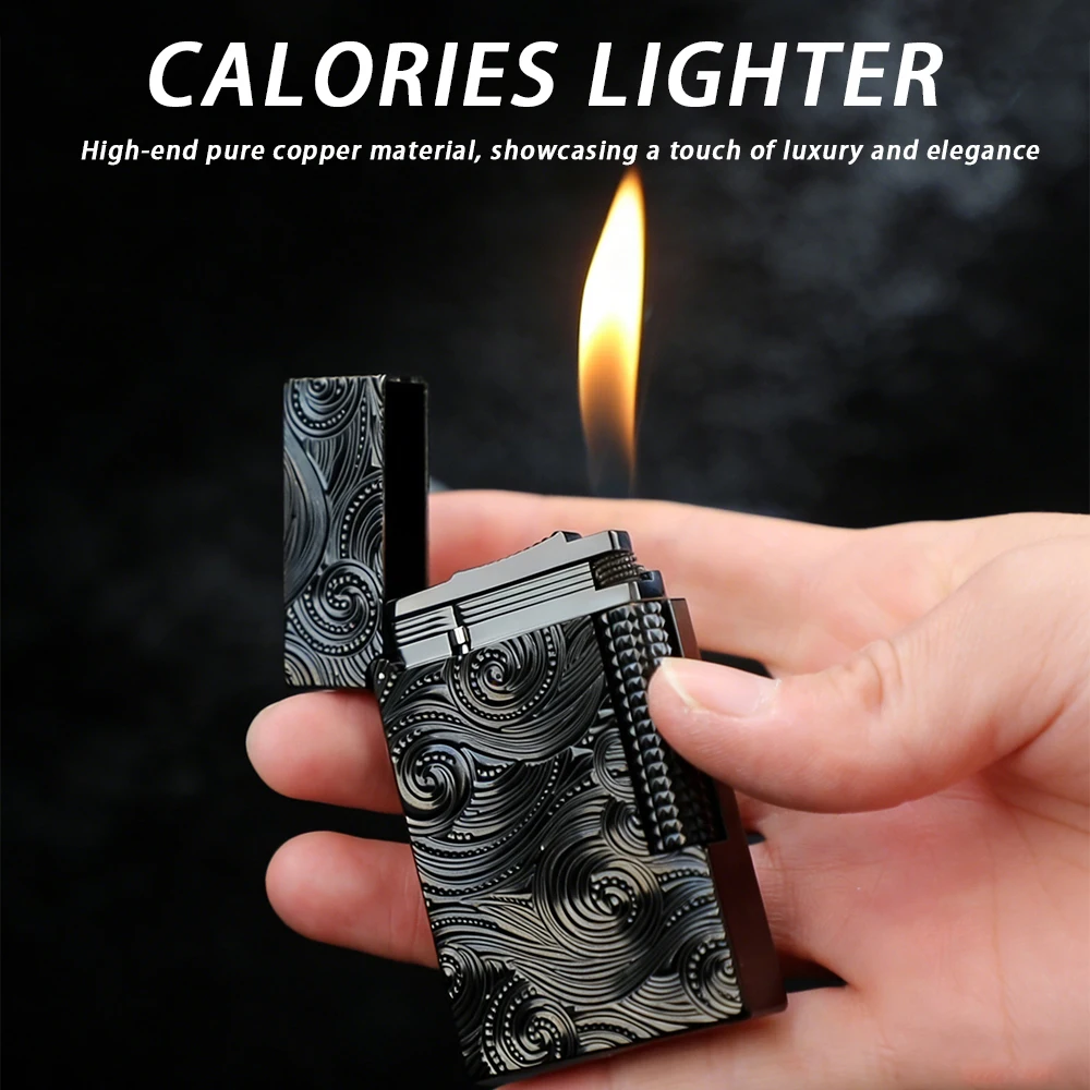 

Luxury Hand Carved Pure Copper Metal Lighter with Rotating Star Pattern Side Sliding Ignition for Collectors And Boyfriends