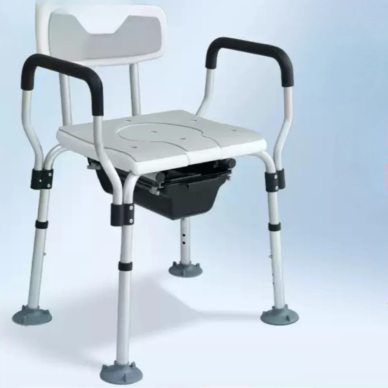 Foldable Chair Seats Bath Pillow Stainless Steel Rails Bedside Commode Toilet Chair Trolley Large Weight Capacity Removable