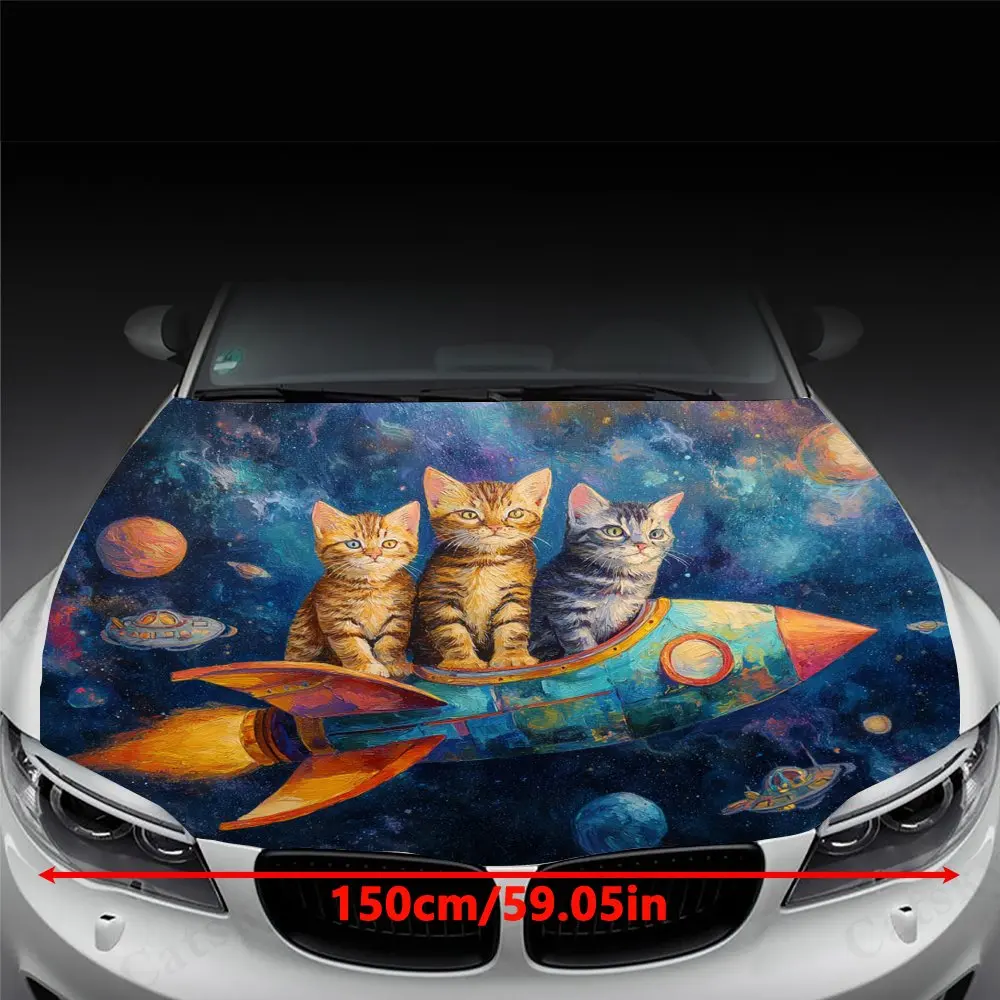 Rocket Cat Car Hood Sticker Waterproof And Scratch Resistant Body Modification Parts Eye-catching Body Decoration Car Vinyl Film