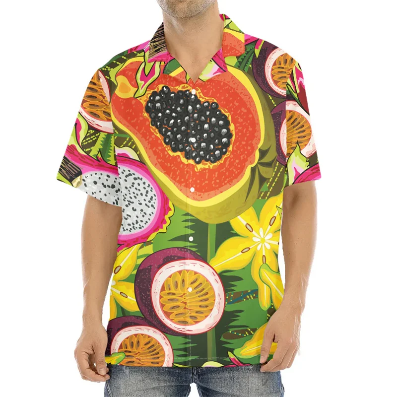 Camisas femininas com estampa de frutas tropicais 3D, camisa engraçada infantil de manga curta, blusas havaianas, blusa de lapela, moda verão