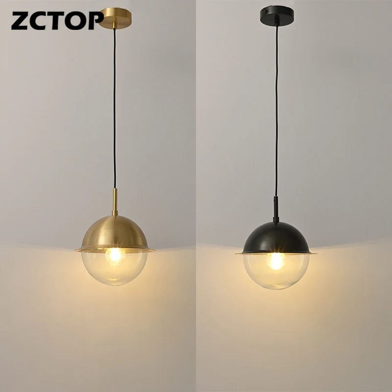 Black Gold LED Pendant Lights Full Copper Glass Led Chandeliers Bar Lamp Living Room Bedroom Bedside Light AC 220V Pendant Lamps