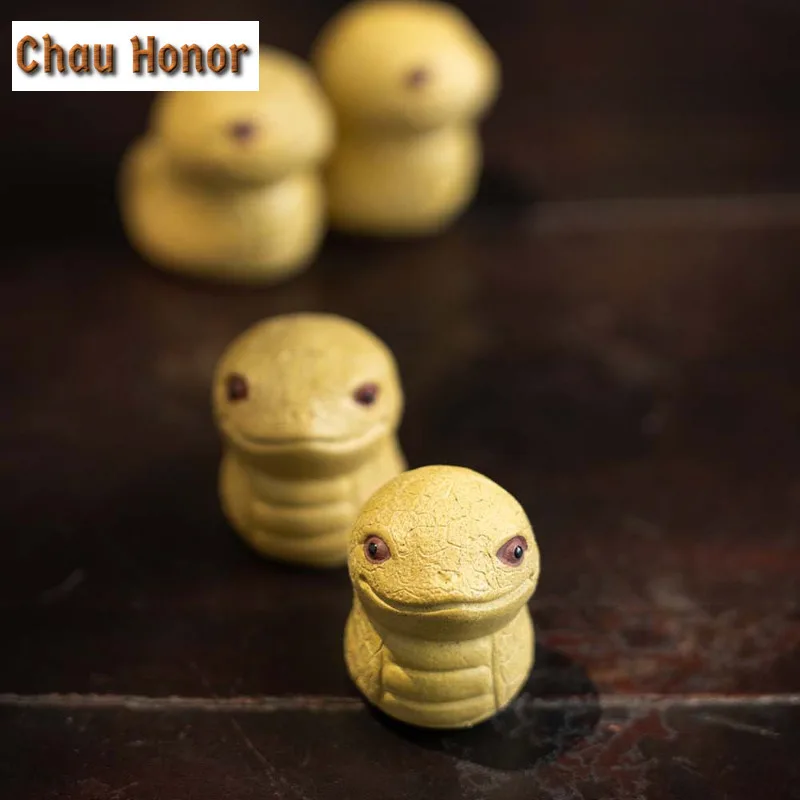 Chinese Purple Clay Tea Pet Zodiac Snake Baby Tea Figurine Ornaments Handmade Sculpture Crafts Chinese Tea Set Decor Accessories