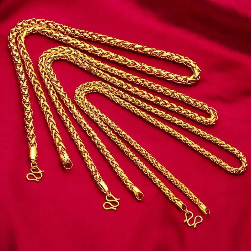 Collar de oro aluvial de Vietnam para hombres, cadena dominante de flores de cáñamo, cadena de quilla, cadena de hueso de serpiente de oro de imitación, versión extendida