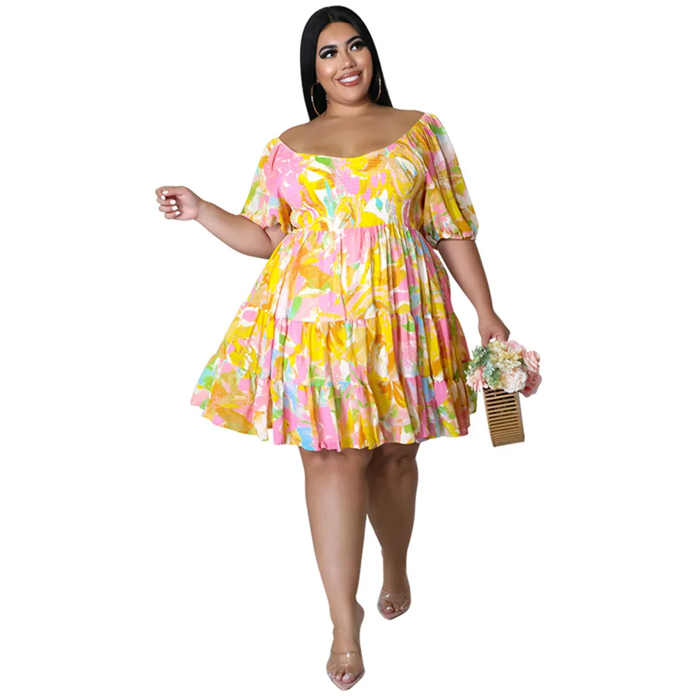 Wmstar Plus Size Women\'s Clothing  Dresses Summer Holiday Sexy One Shoulder Printed Elegant Mini Dress Wholesale Dropshipping