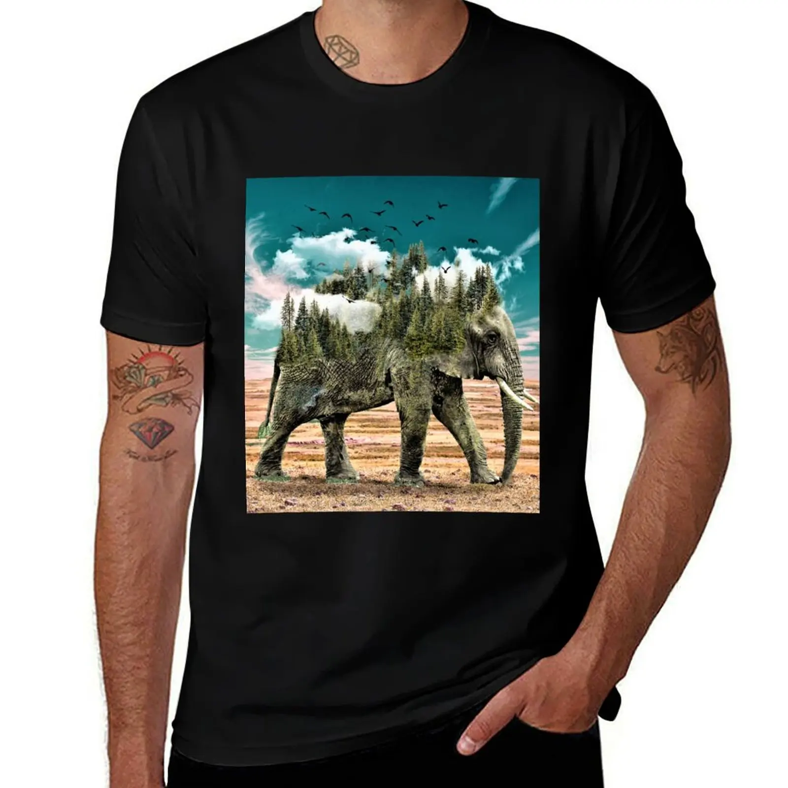 

Elephant Trees Clouds T-Shirt Louboutins cute tops custom t-shirts rapper graphic tees mens plain t shirts