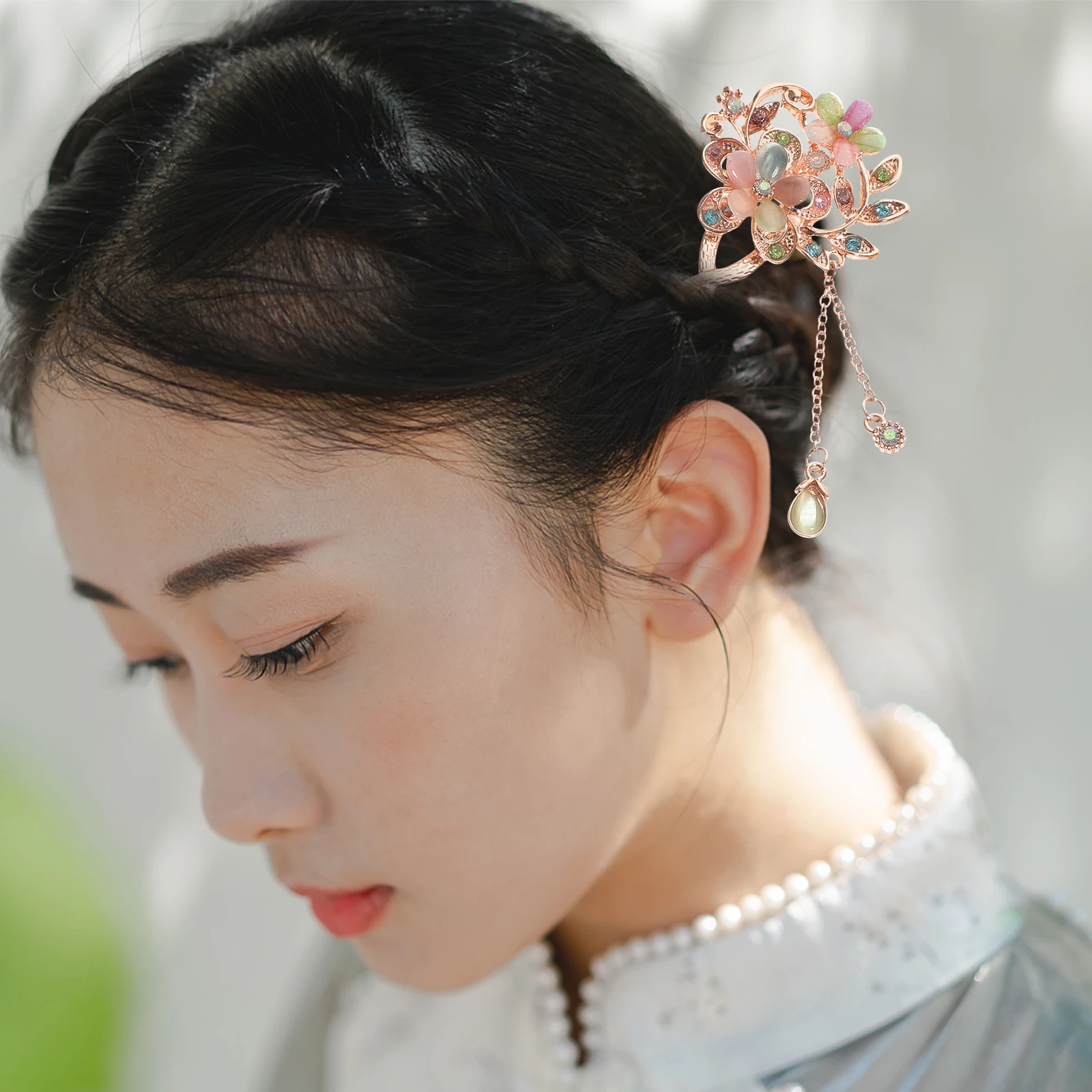 

Traditional Twin Flower Hairpin Chinese Clip Decorative Accessories for Women Man