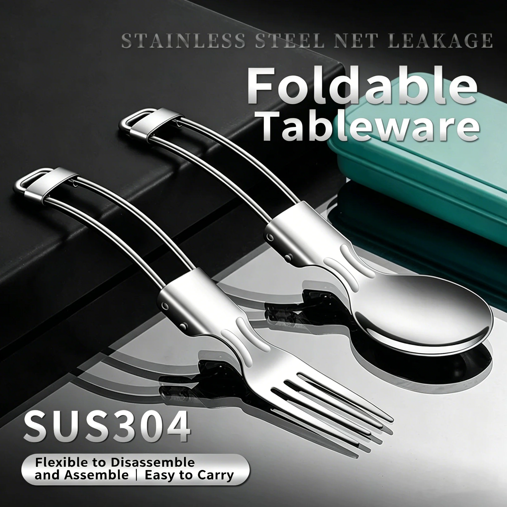 304 Stainless Steel Foldable Cutlery With Storage Box Portable Outdoor Camping Tableware Hiking Folding Fork Spoon