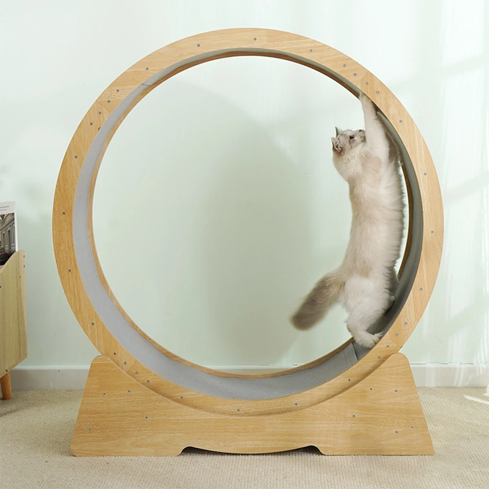 

110cm Cat Exercise Wheel Treadmill with Carpets Runway Sport Toy Fitness Weight Loss Device Natural Wood For Small Large Cats