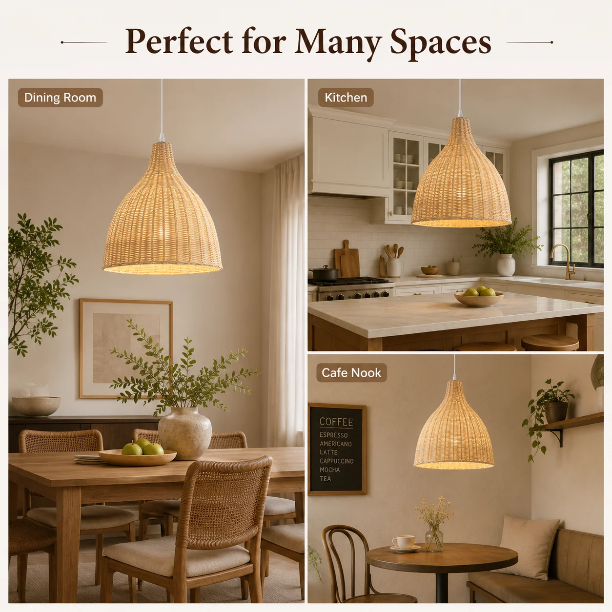 JOYINLED Boho Wicker Chandelier Hand Woven Hanging Lamp E26 E27 Rattan Pendant Light Coastal Kitchen Island  Bar Foyer Hallway
