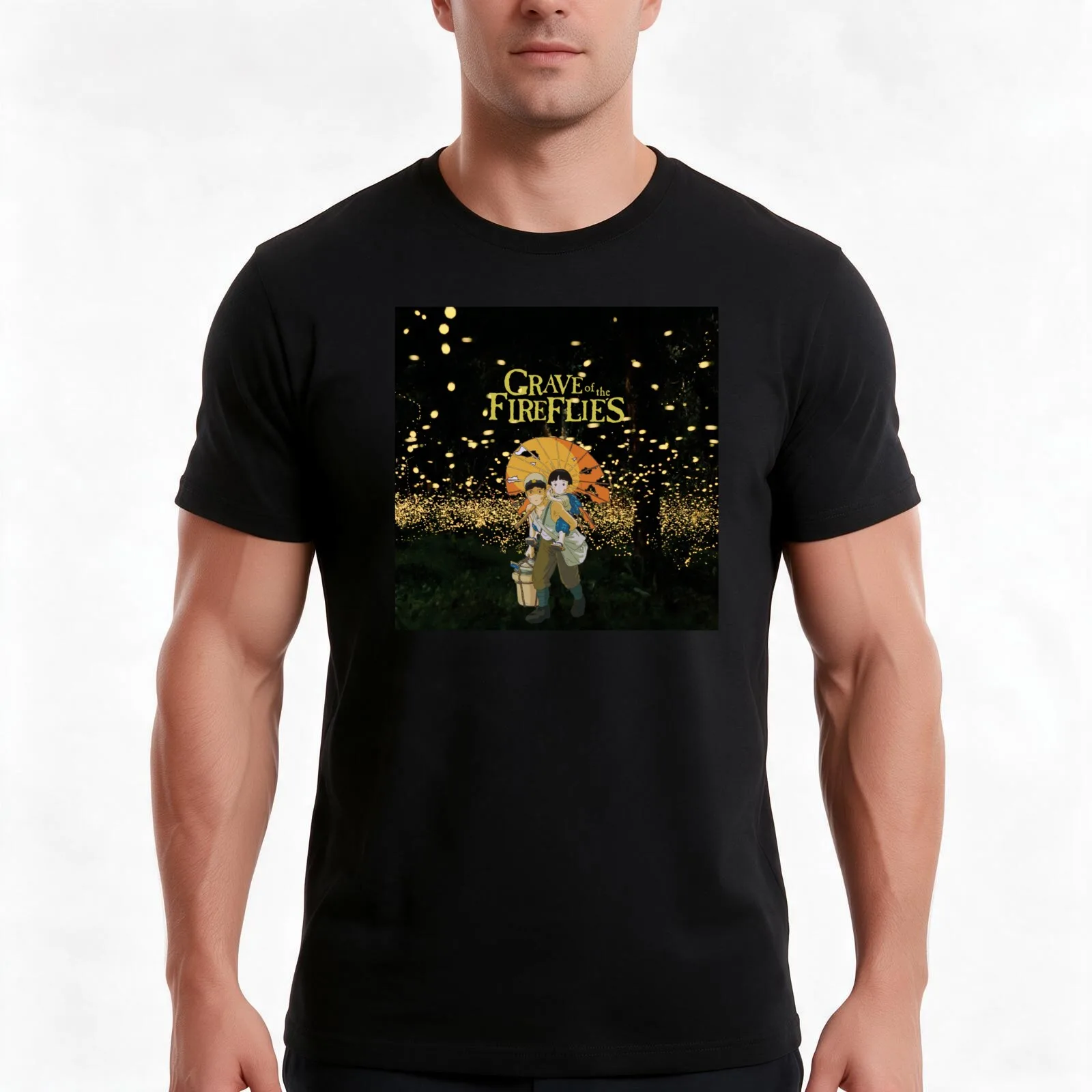 Grave of the Firefliies with Umbrella ORIGINAL BY SillyFun.redbubble.com T-Shirt, Summer Casual Cotton Tee, Unisex Men Women