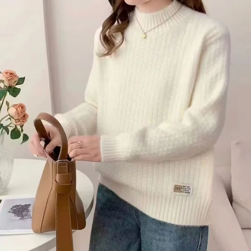 Suave fengsen macio glutinoso meia gola alta camisola de malha feminina outono inverno engrossado cor sólida topo