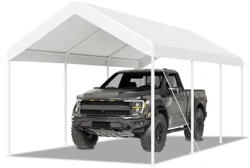 10x20 FT Carport Heavy Duty Car Canopy with Tarp & Wind Resistance Portable Garage Car Tent Outdoor Car Port with Tear