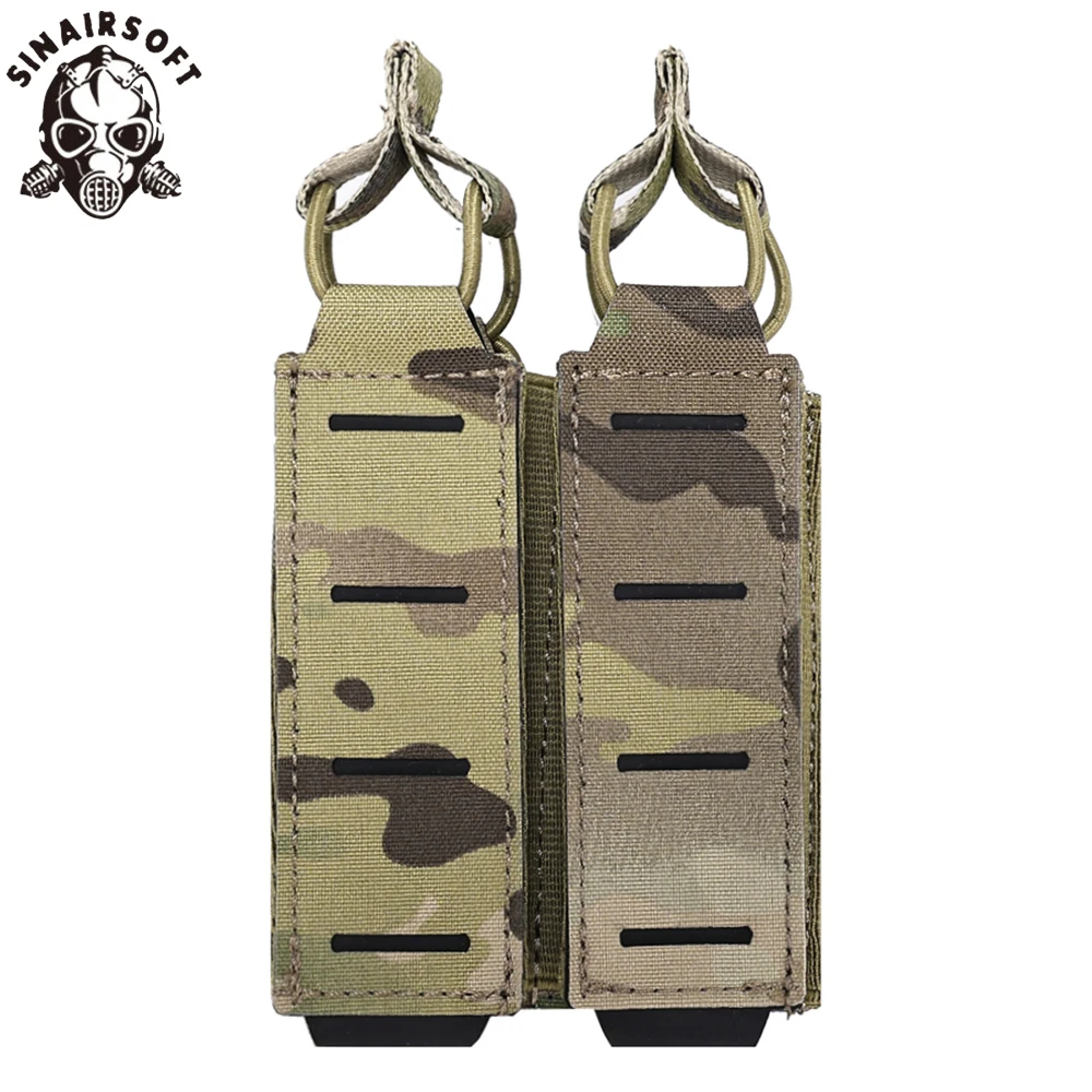 Tactical Double Pistol MAG Pouch 9mm Magazine Holder For Belt MOLLE Laser Cut Elastic Bungee Cord Retention Hunting