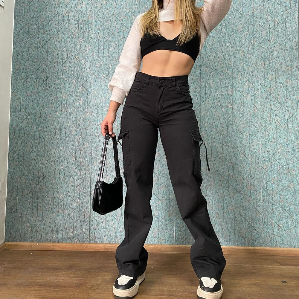 Wide Leg Pants Women 2023 Fashion Straight Legged Trousers Multi Pocket Casual Loose Overalls Ins Style Jogger Jeans Cool Girl