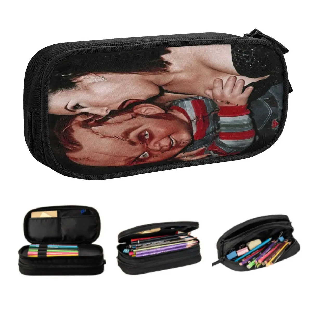 

Custom Funny Chucky Doll Cute Pencil Cases Girls Boys Large Capacity Childs Play Horror Movie Pencil Bag Student School