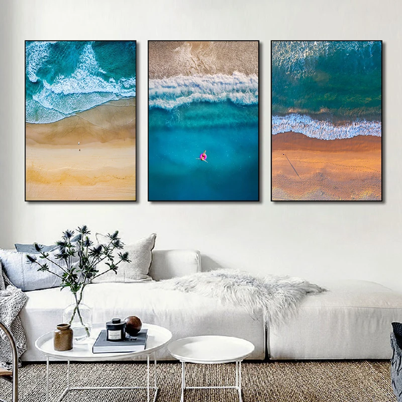 

3pcs/Set Nordic Beach Wave Scenery Abstract Landscape Art Canvas Poster, Modern Retro Painting Home Living Room Wall Decoration