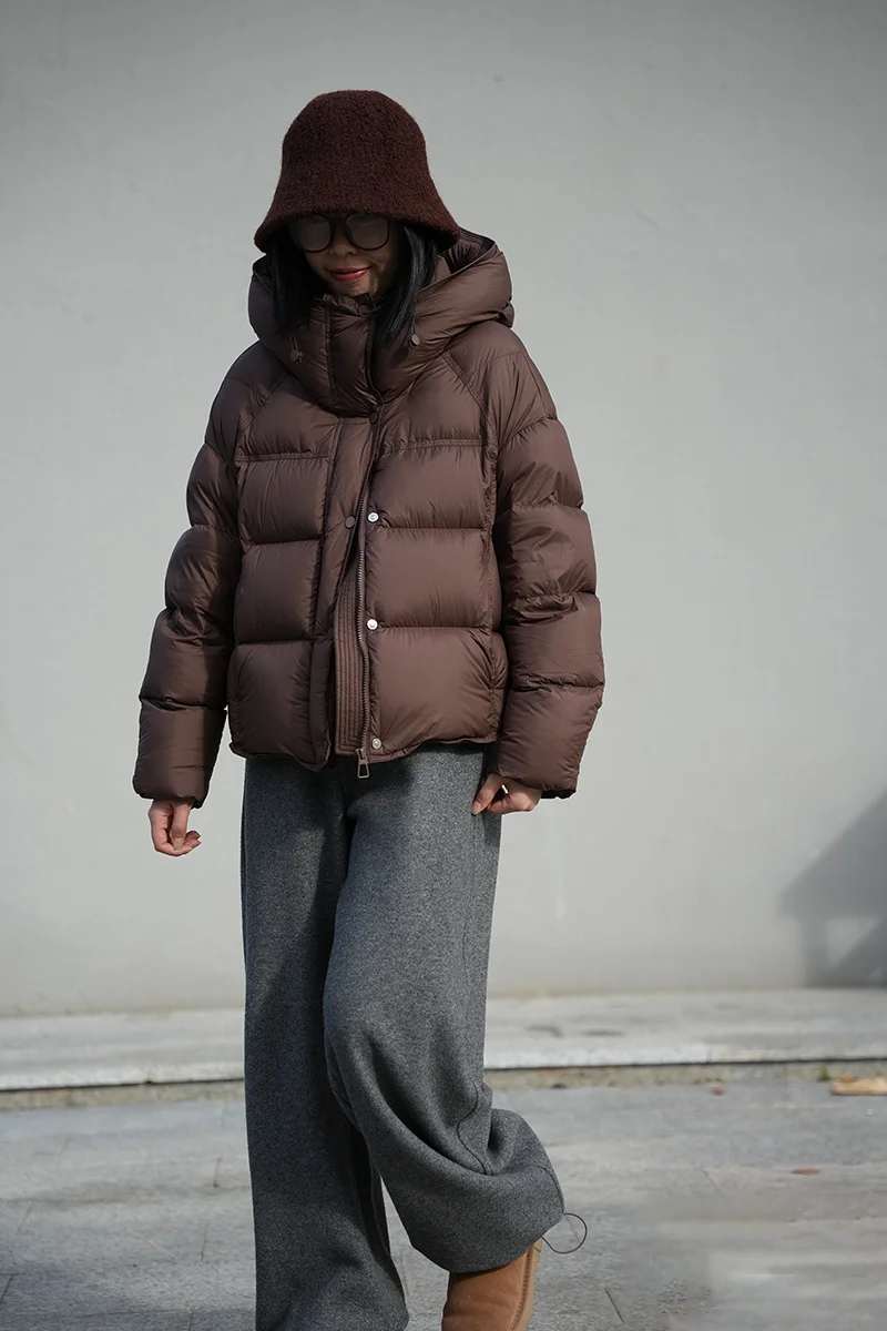 ZAROY Damen Winterjacke, verdickte warme Kapuzen-Baumwollparka, koreanischer Stil, einfarbig, vielseitig, lässiger kurzer Mantel, Schnee-Oberbekleidung, Winterjacke – Detail 15