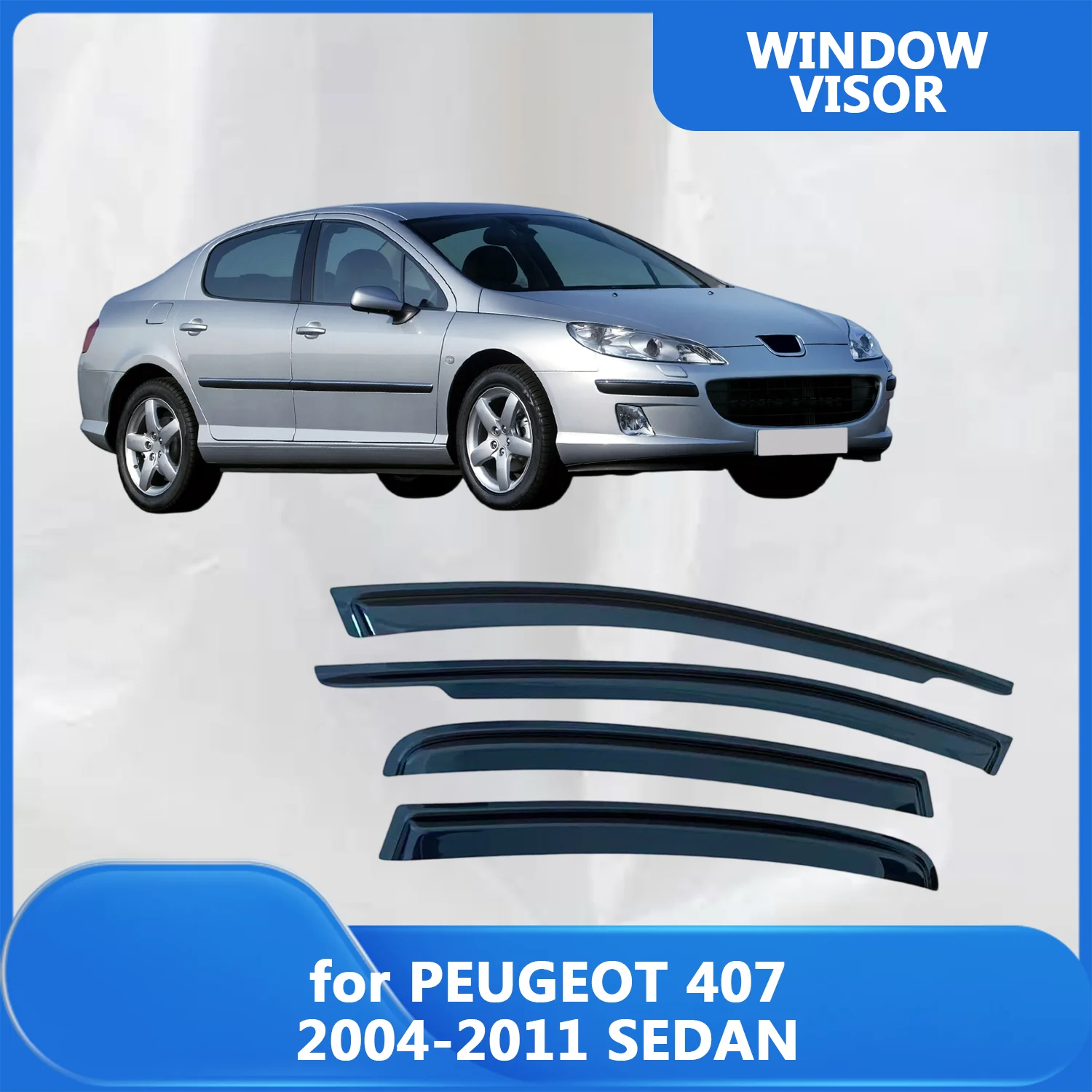Для PEUGEOT 407 2004-2011 СЕДАН: Ветровики (дефлекторы) на окна, защита от дождя и солнца